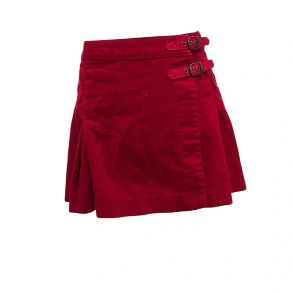 Polo Ralph Lauren Girls Red Corduroy Pleated Kilt Skirt Girls Size L 12 Preppy